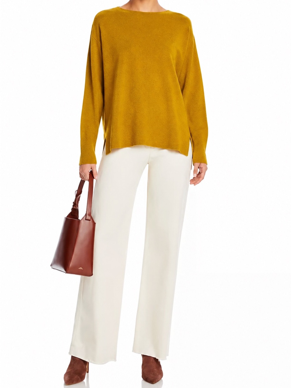 NWOT Eileen Fisher Merino Wool Crewneck Knit Sweater Citron Mustard Size: Small